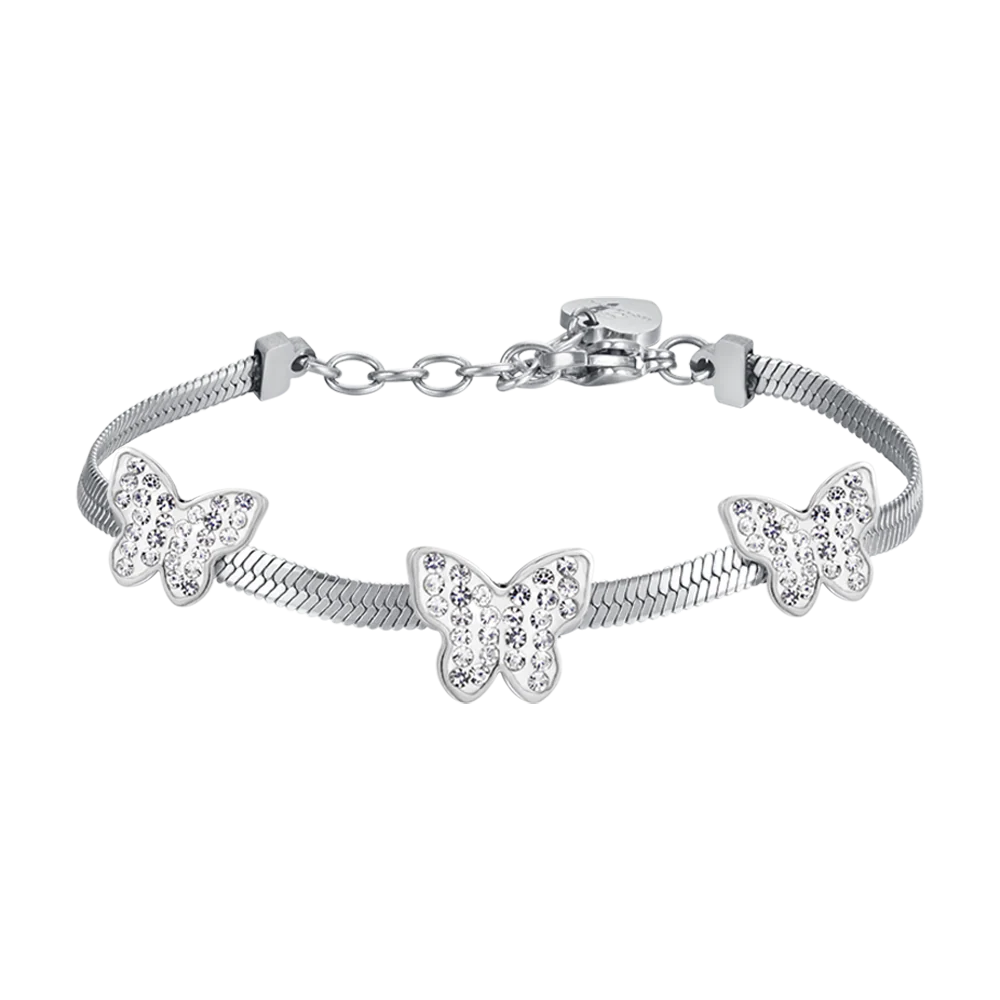 BRACCIALE DONNA SNAKE IN ACCIAIO CON FARFALLE CON CRISTALLI BIANCHI