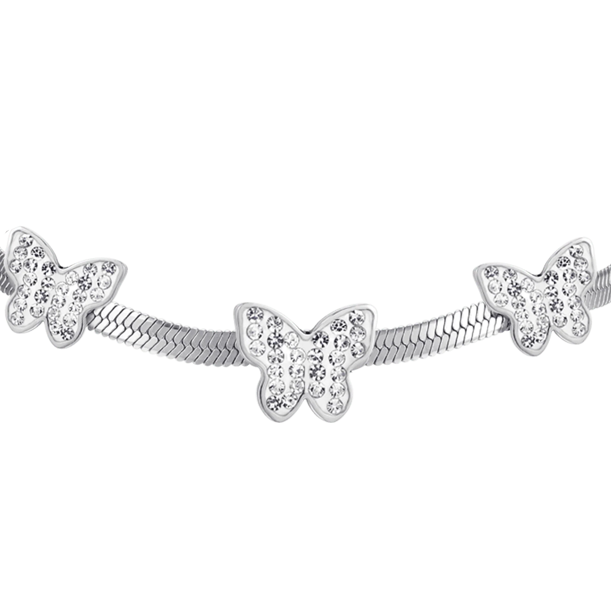 BRACCIALE DONNA SNAKE IN ACCIAIO CON FARFALLE CON CRISTALLI BIANCHI - Image 5