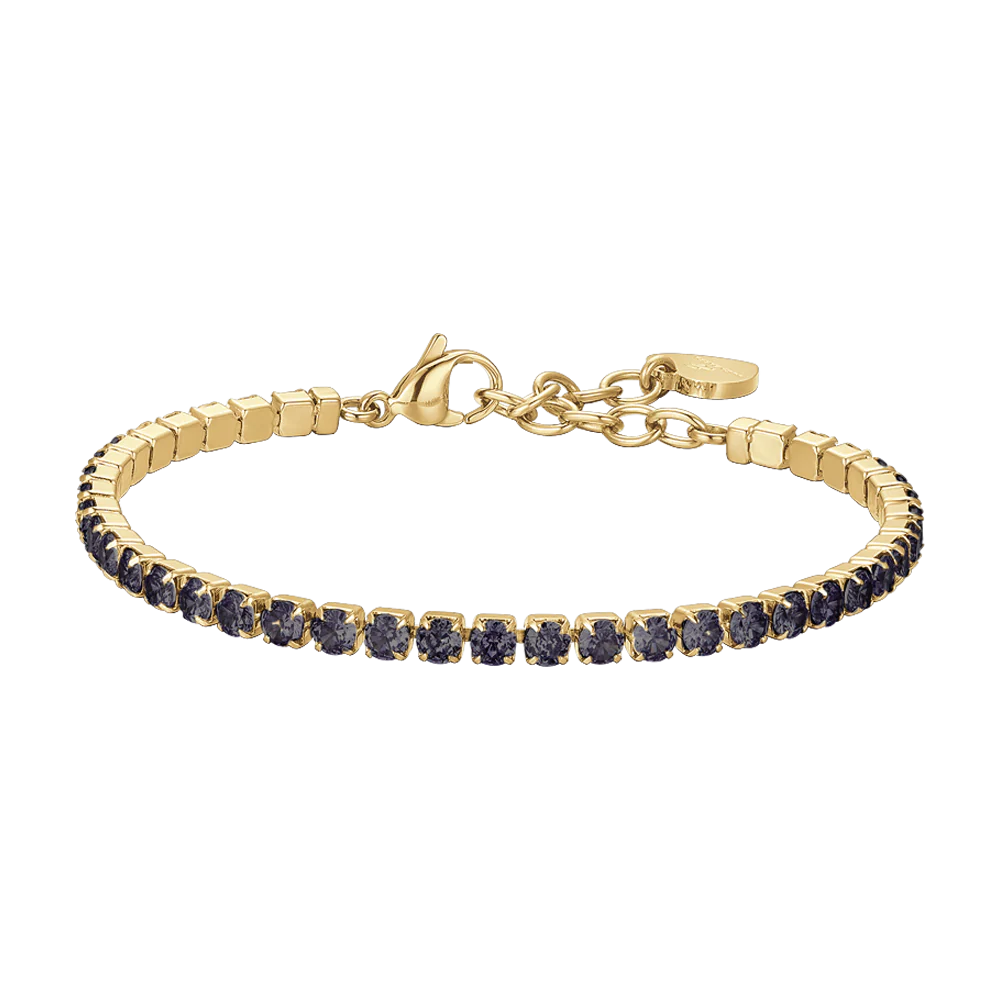 BRACCIALE DONNA TENNIS IN ACCIAIO IP GOLD CON CRISTALLI NERI