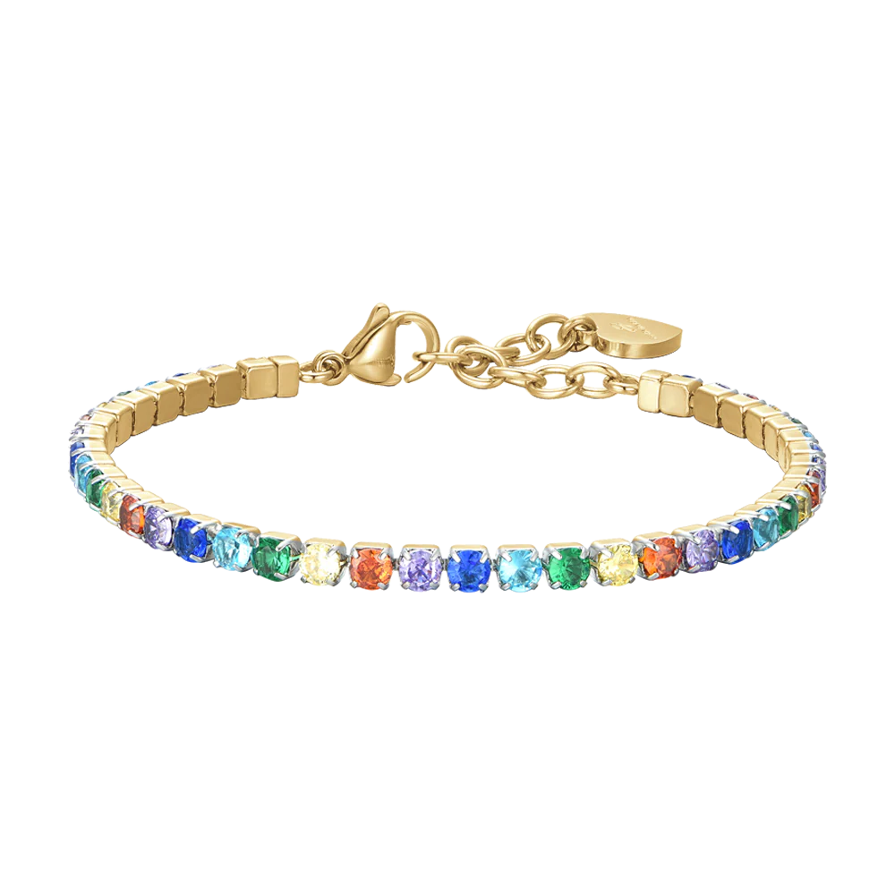 BRACCIALE DONNA TENNIS IN ACCIAIO IP GOLD CON CRISTALLI MULTICOLOR