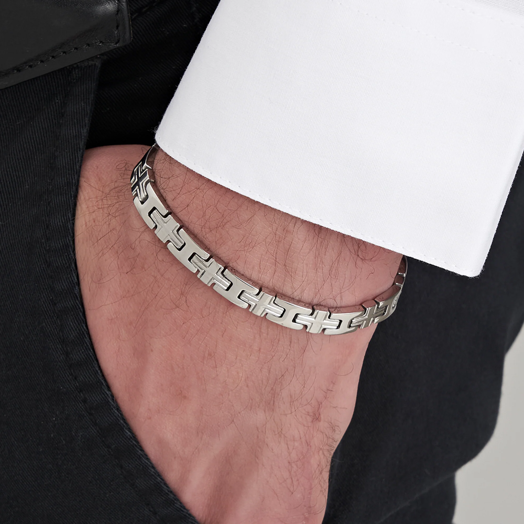 BRACCIALE UOMO IN ACCIAIO MAGLIA CROCE - Image 2