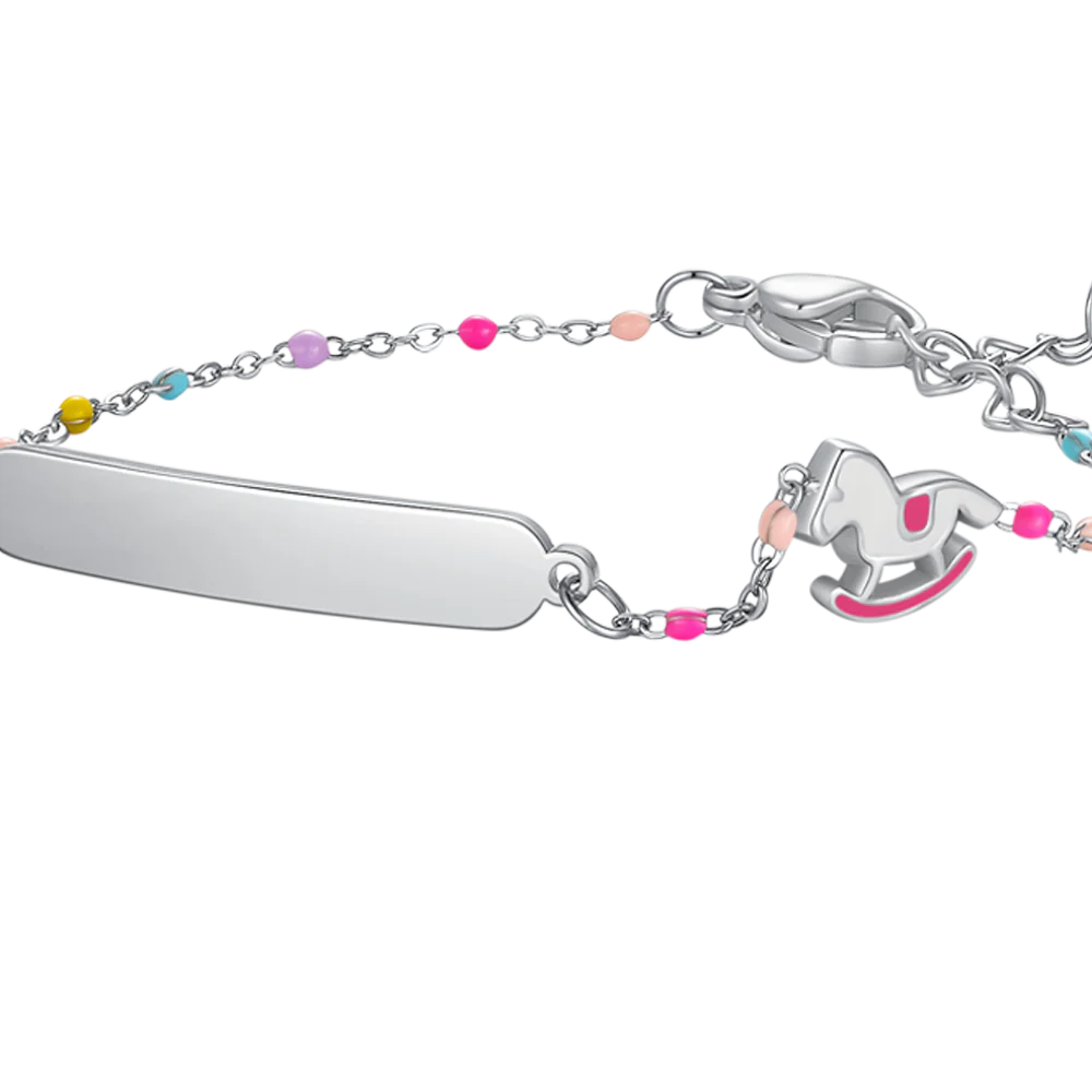 BRACCIALE IN ACCIAIO, CAVALLO A DONDOLO CON SMALTO ROSA E FUCSIA E PIETRE COLOR - Image 2