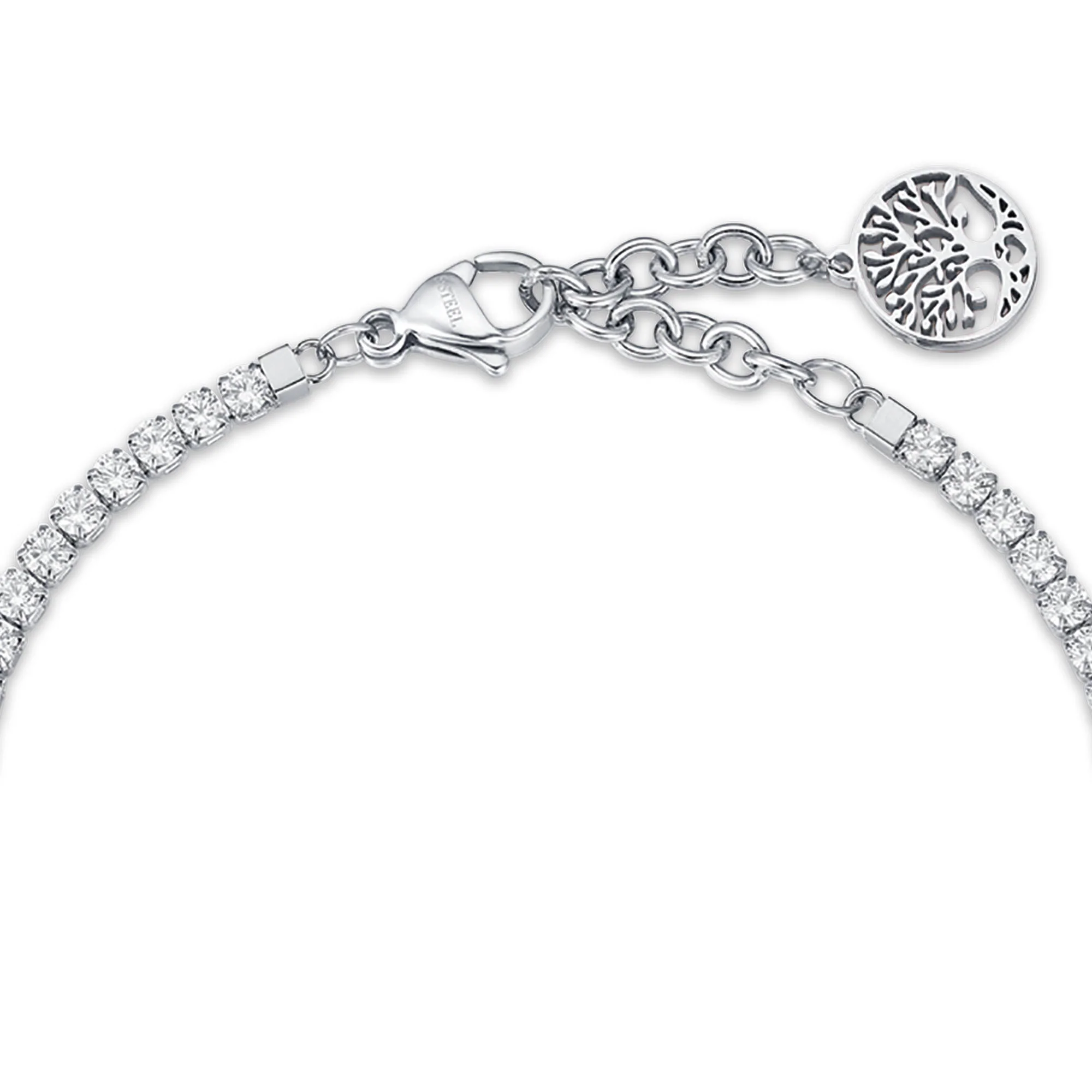 BRACCIALE IN ACCIAIO CON ALBERO DELLA VITA E CRISTALLI BIANCHI - Image 2
