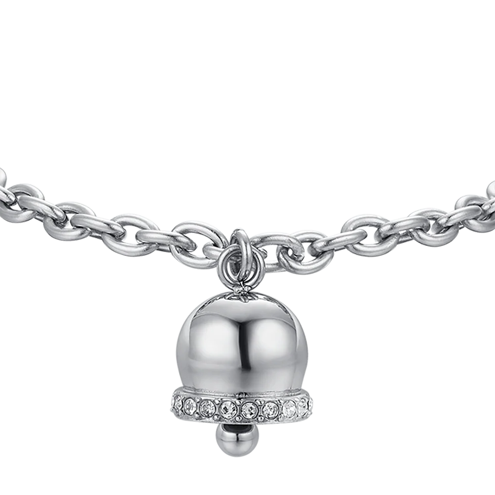 BRACCIALE DONNA IN ACCIAIO CON CAMPANELLA CON CRISTALLI BIANCHI - Image 4