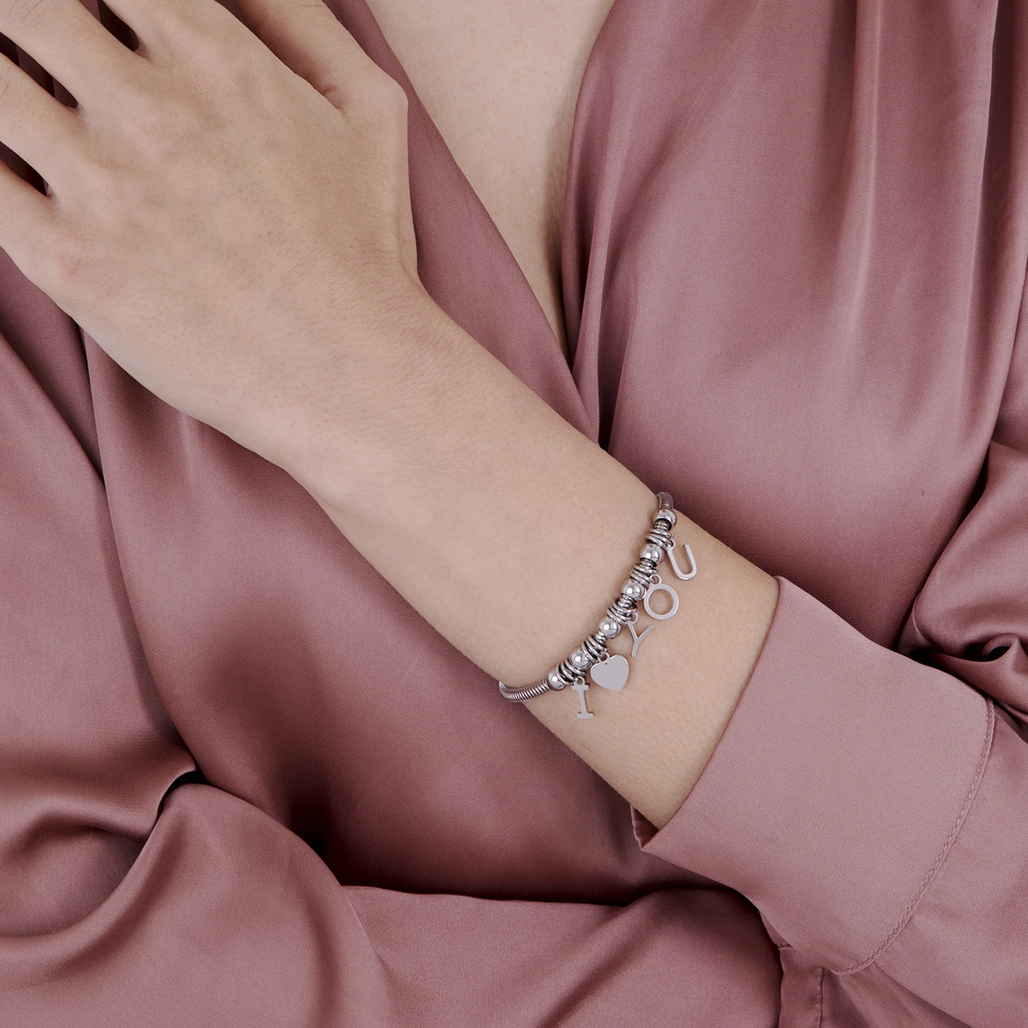 BRACCIALE IN ACCIAIO CON CHARMS I LOVE YOU - Image 2