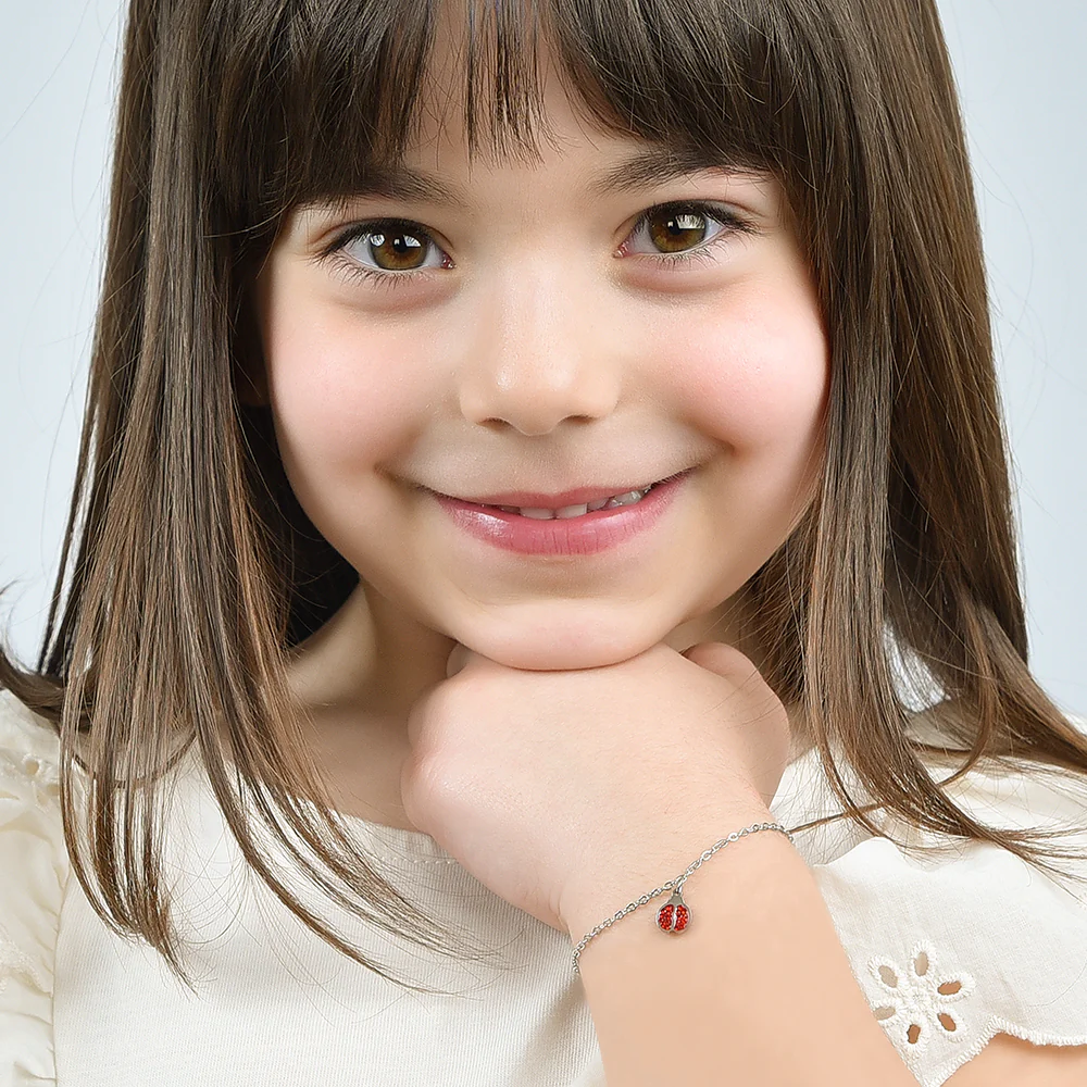 BRACCIALE BAMBINA IN ACCIAIO CON COCCINELLA E CRISTALLI ROSSI - Image 3
