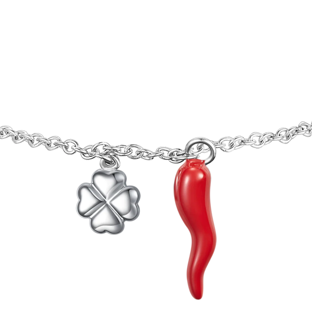 BRACCIALE IN ACCIAIO CON CORNO ROSSO E QUADRIFOGLIO - Image 4