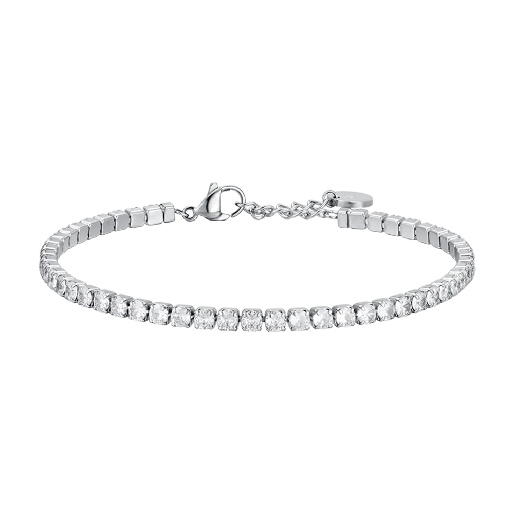 BRACCIALE TENNIS UOMO IN ACCIAIO CON CRISTALLI BIANCHI