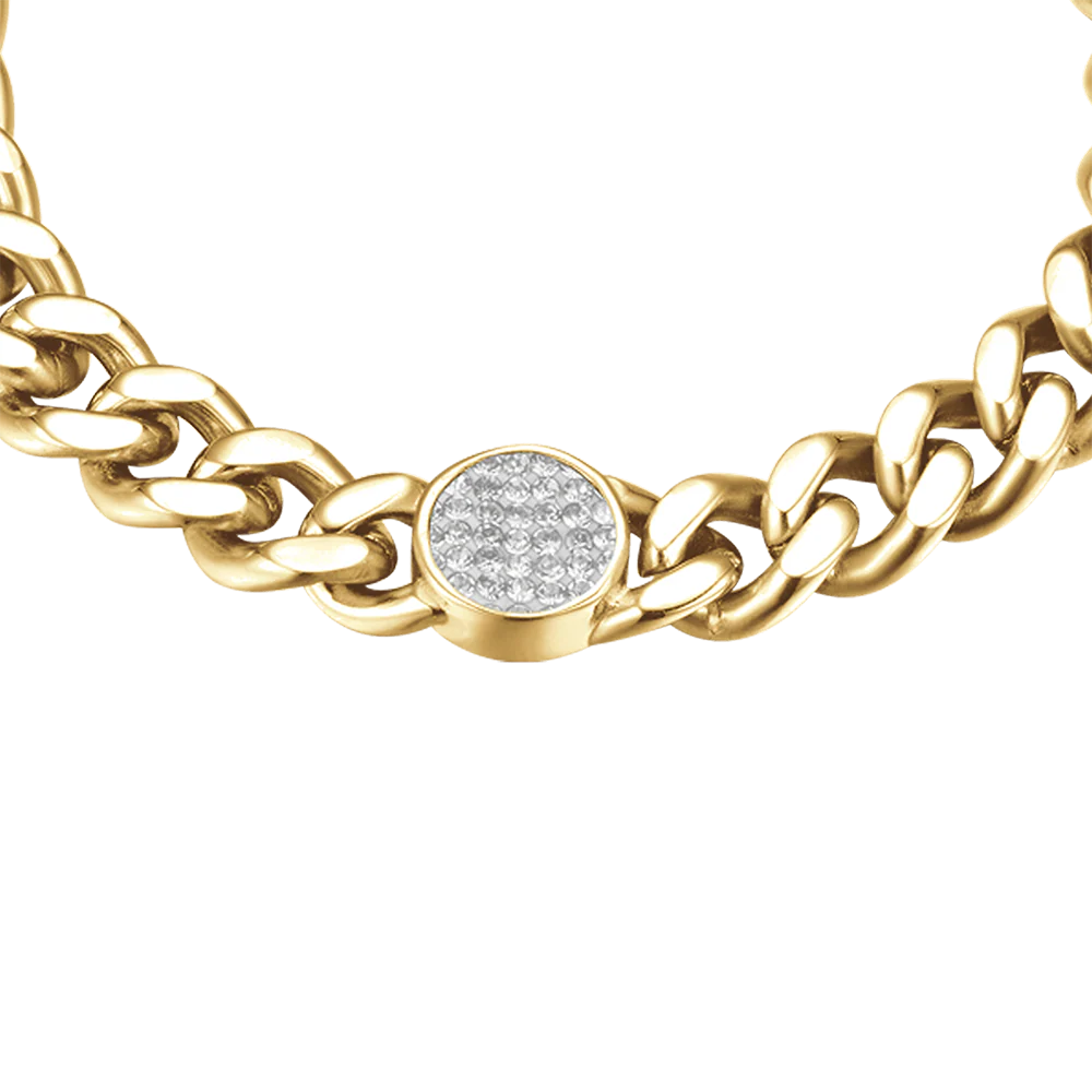 BRACCIALE DONNA IN ACCIAIO DORATO CON ELEMENTO E CRISTALLI BIANCHI - Image 4