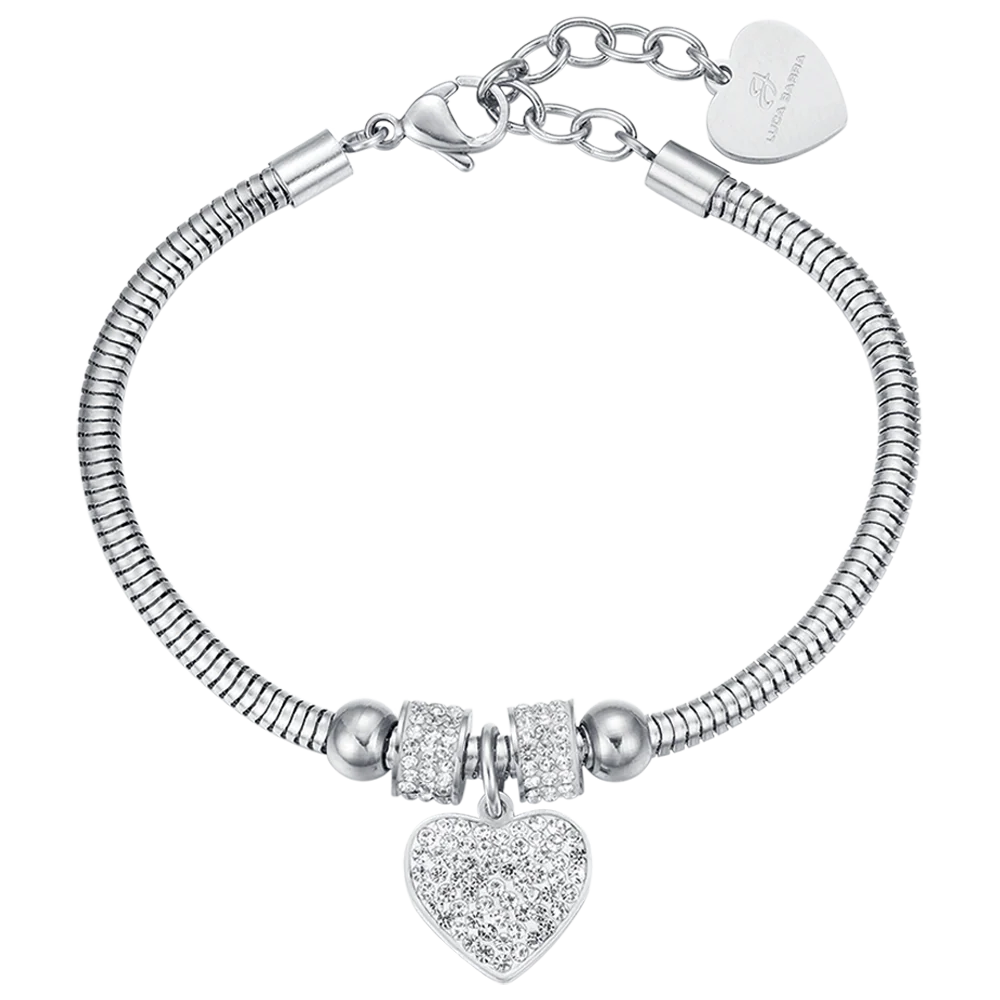 BRACCIALE DONNA IN ACCIAIO CON CUORE E CRISTALLI BIANCHI