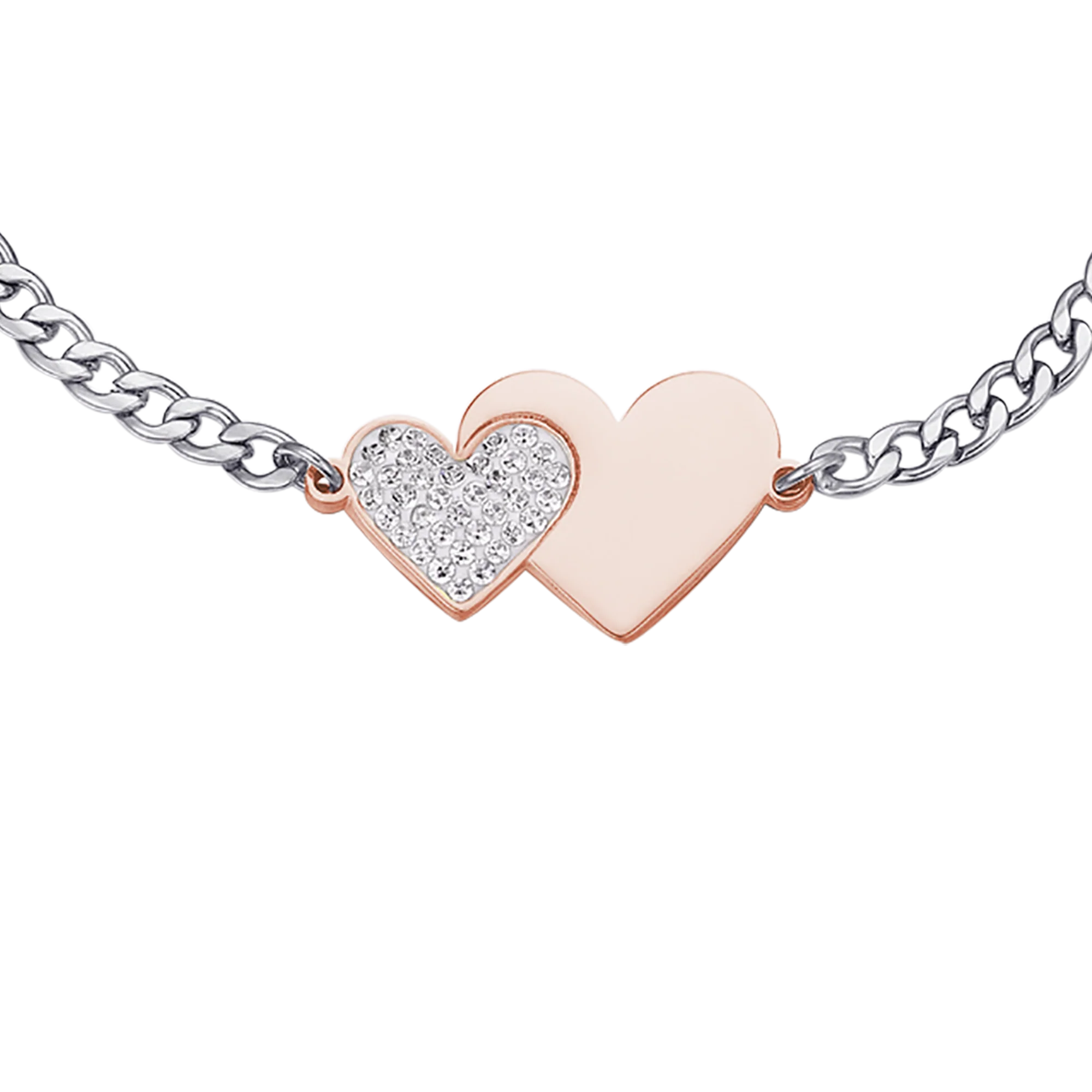 BRACCIALE IN ACCIAIO CON CUORE IN ACCIAIO IP ROSE E CRISTALLI BIANCHI - Image 4