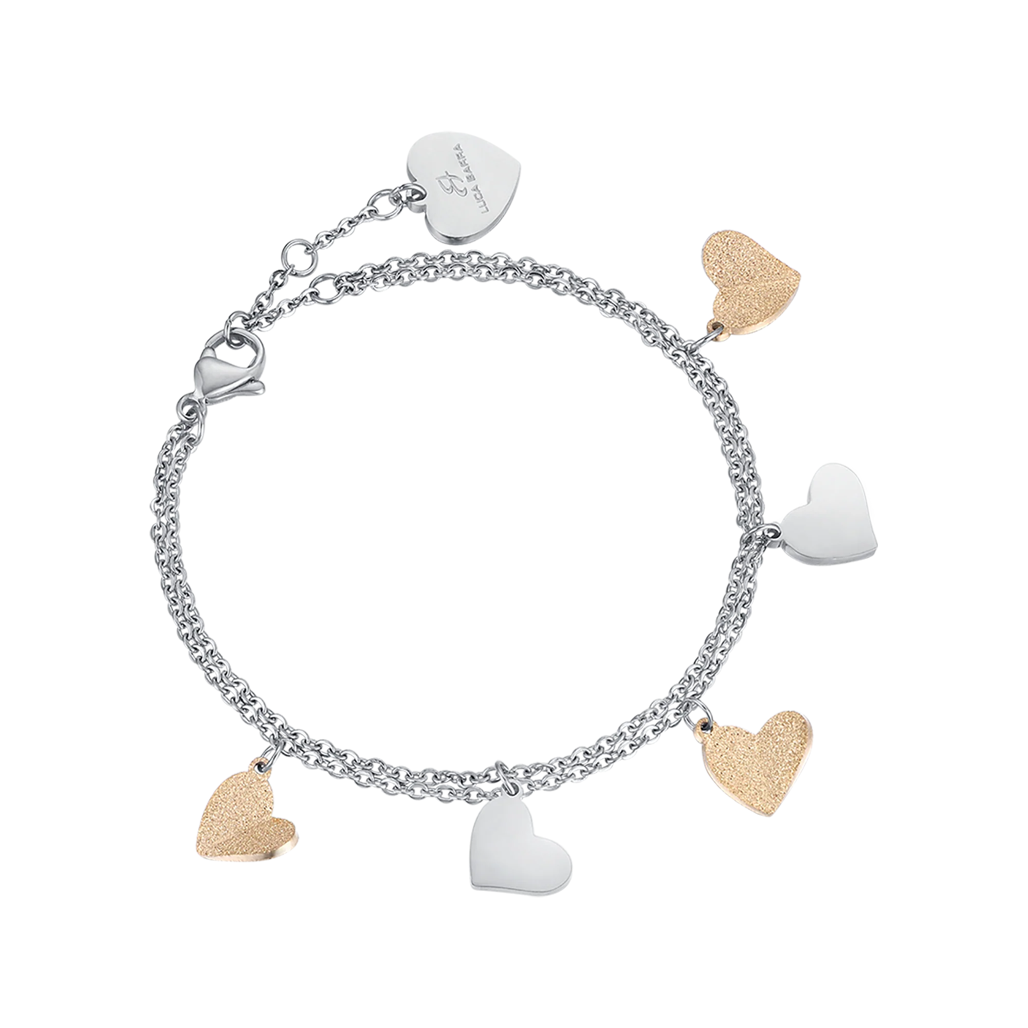 BRACCIALE IN ACCIAIO CON CUORI E GLITTER IP GOLD
