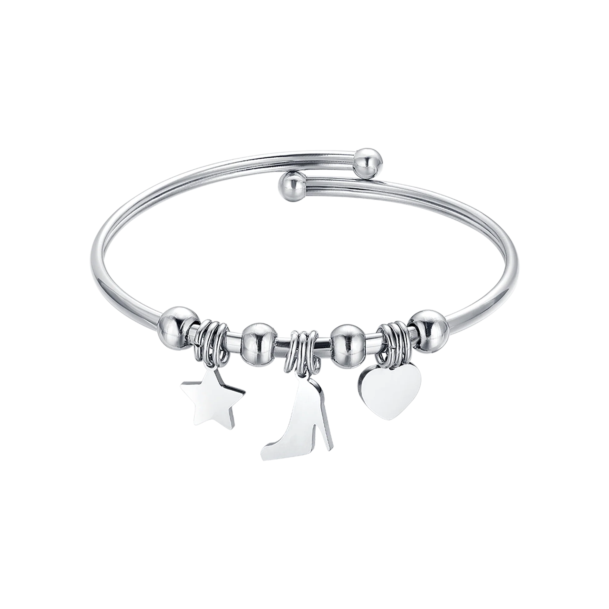 BRACCIALE IN ACCIAIO CON STELLA, SCARPA E CUORE