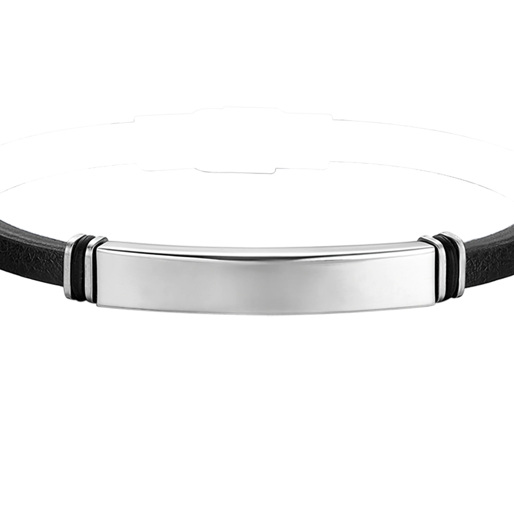 BRACCIALE UOMO IN CUOIO NERO CON PIASTRA IN ACCIAIO - Image 4