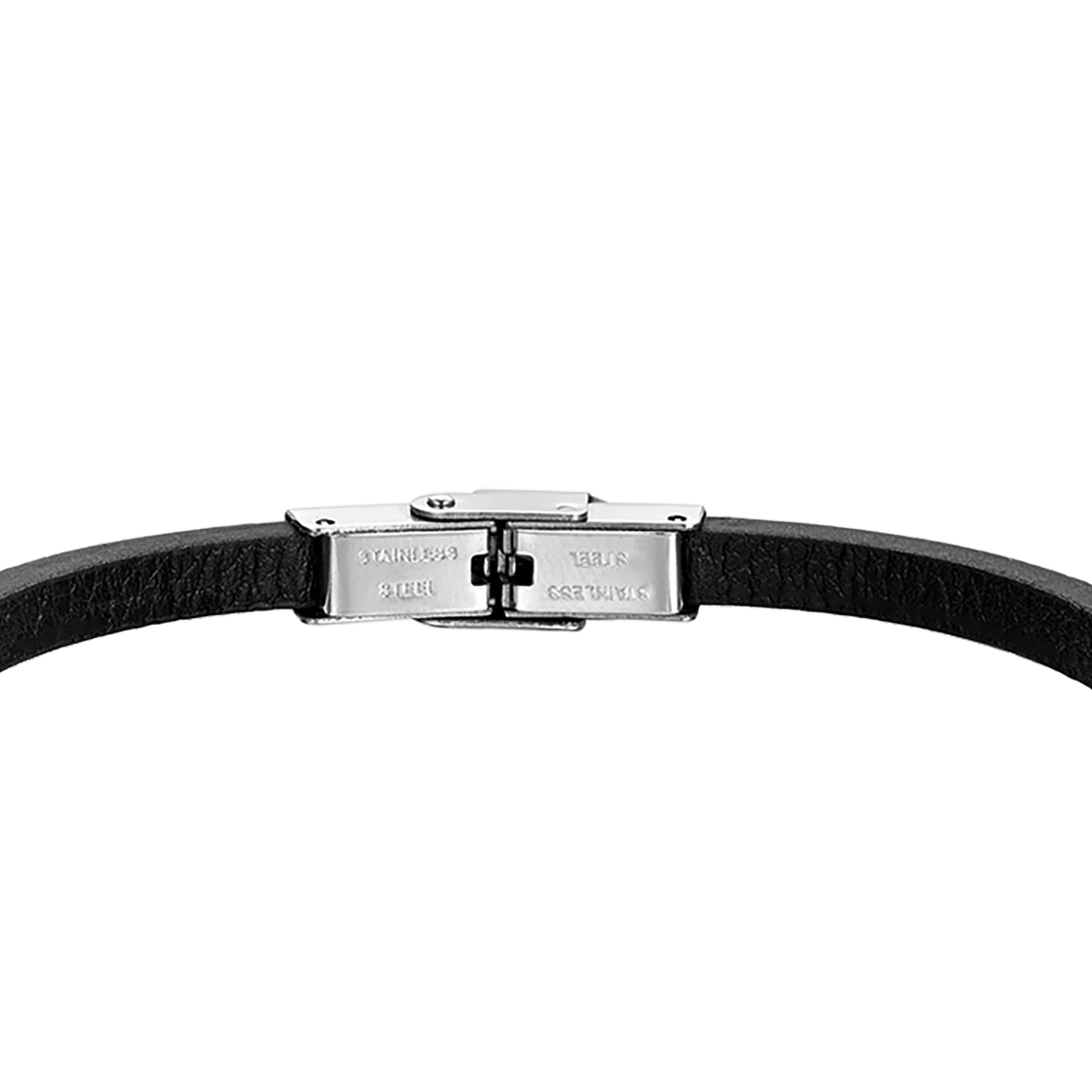 BRACCIALE UOMO IN CUOIO NERO CON PIASTRA IN ACCIAIO - Image 5