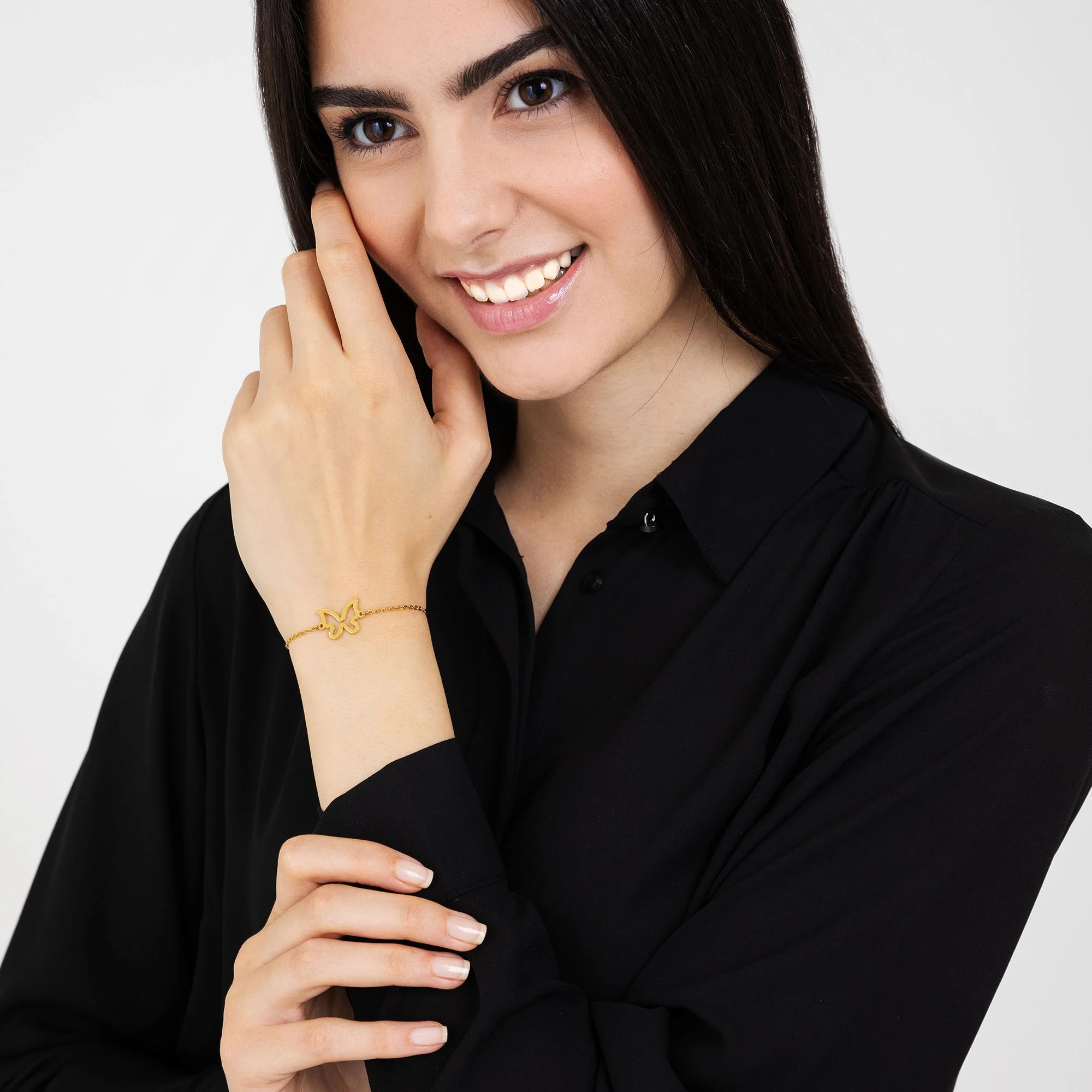 BRACCIALE DONNA IN ACCIAIO DORATO CON FARFALLA VUOTA - Image 3