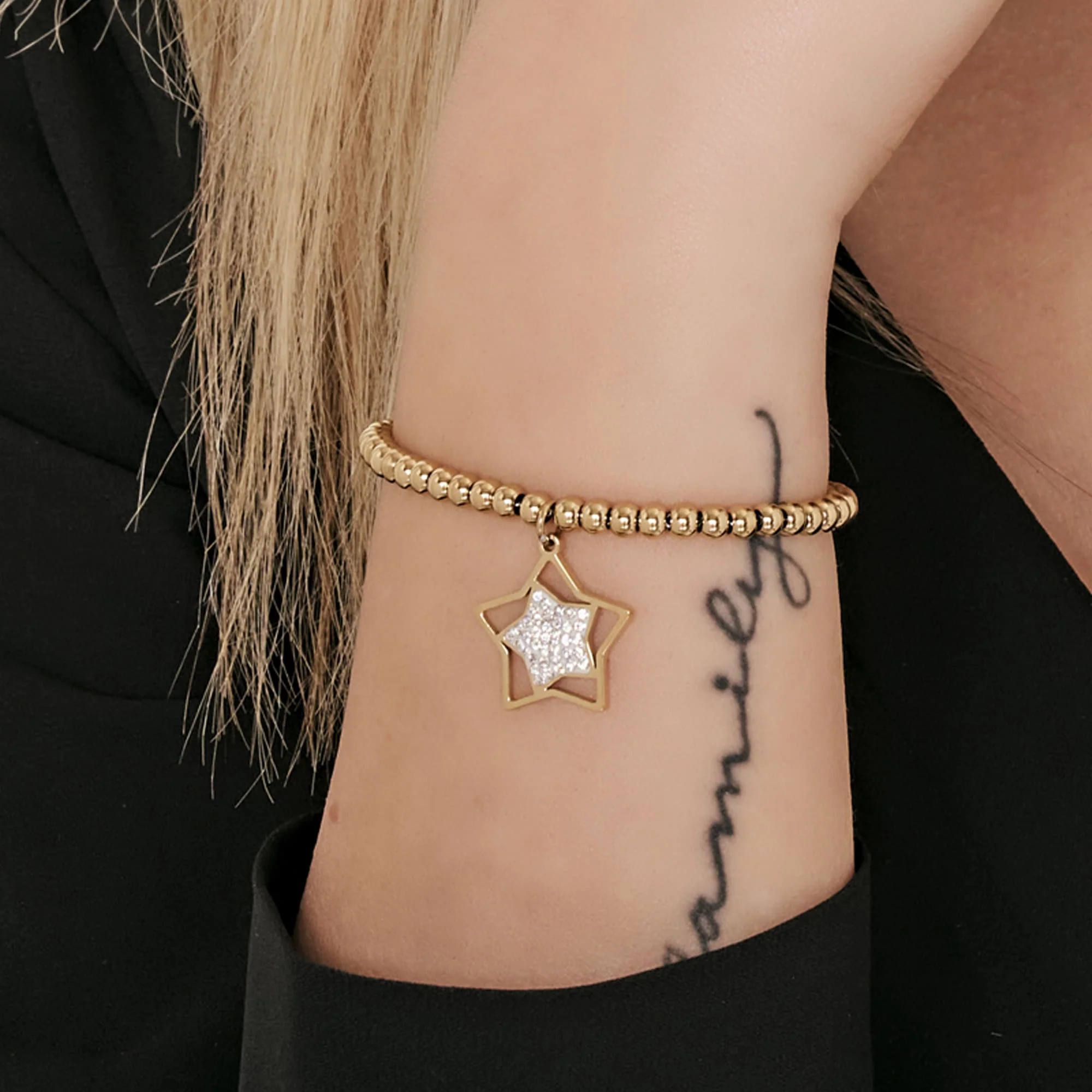BRACCIALE DONNA IN ACCIAIO IP GOLD CON STELLA CON CRISTALLI BIANCHI - Image 2