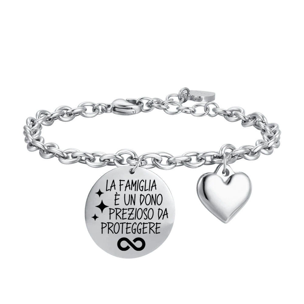 BRACCIALE DONNA IN ACCIAIO LA FAMIGLIA E' UN DONO PREZIOSO DA PROTEGGERE