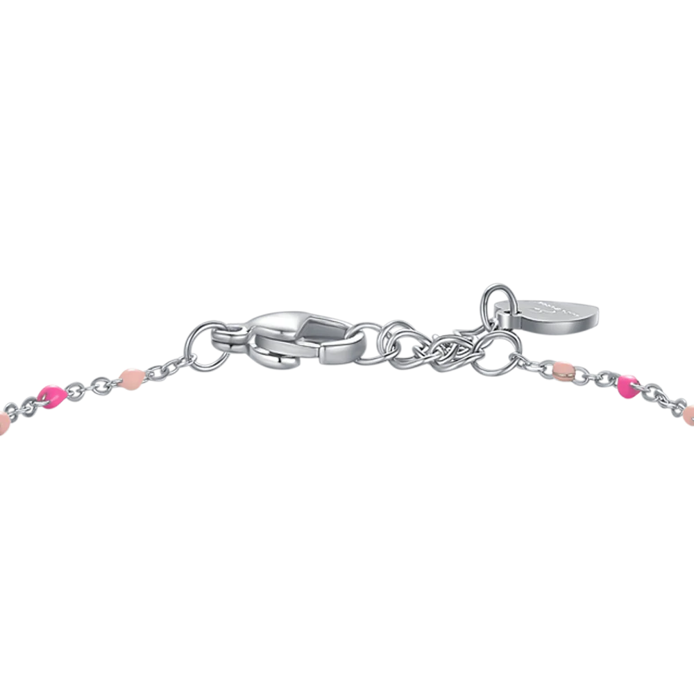 BRACCIALE IN ACCIAO, FIOCCO CON SMALTO ROSA E FUCSIA E PIETRE COLORATE - Image 3
