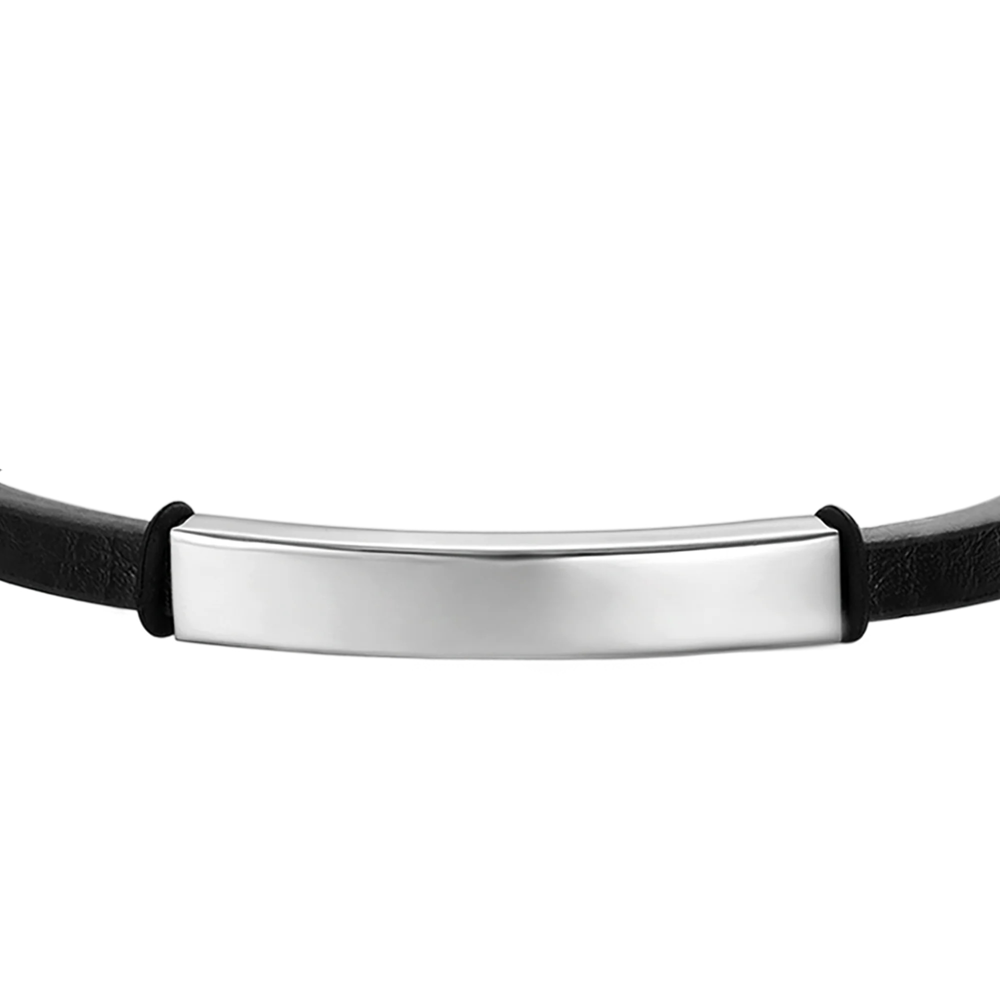 BRACCIALE UOMO IN CUOIO NERO CON PIASTRA IN ACCIAIO - Image 4