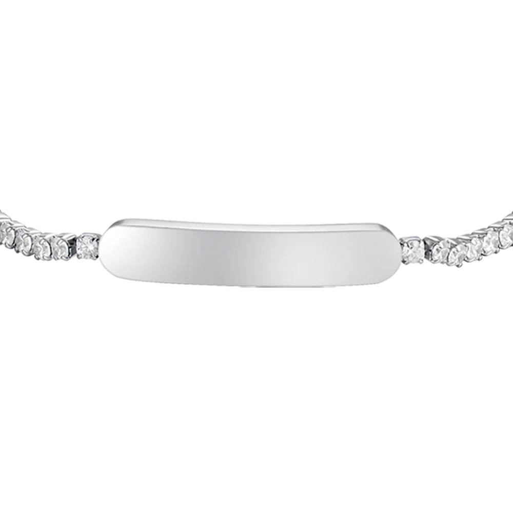 BRACCIALE TENNIS BAMBINA IN ACCIAIO CON CRISTALLI BIANCHI E PIASTRA - Image 4