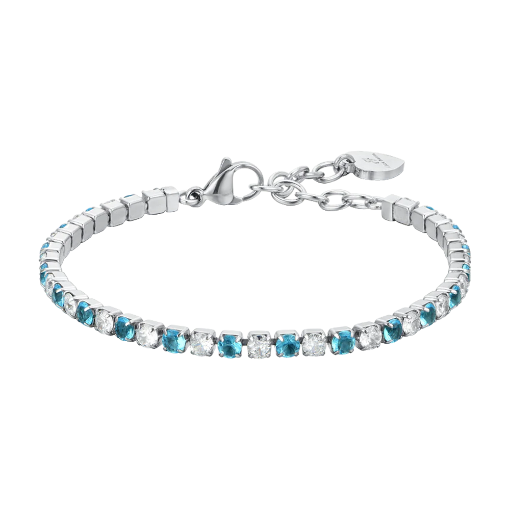 BRACCIALE TENNIS DONNA CRISTALLI AZZURRI E BIANCHI