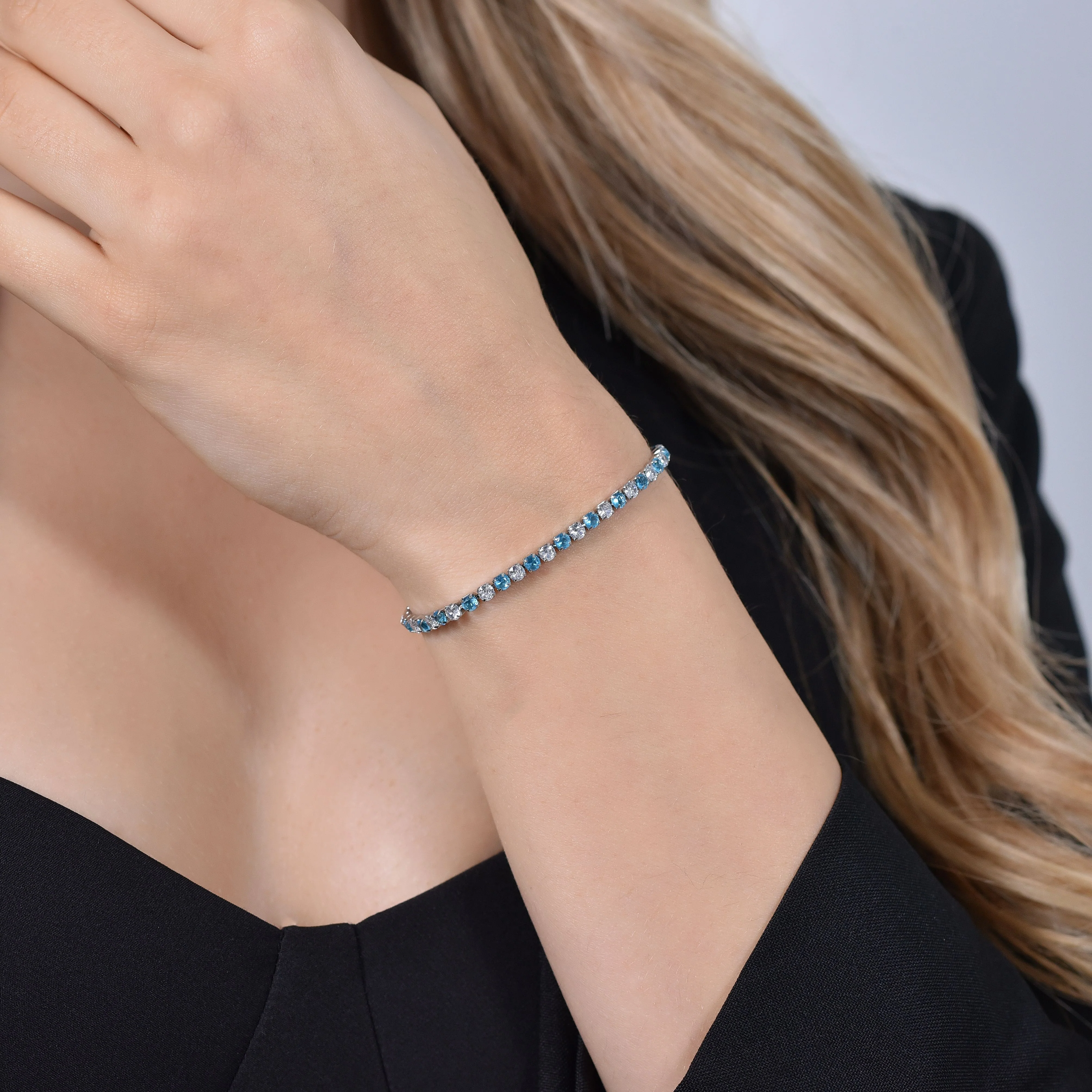 BRACCIALE TENNIS DONNA CRISTALLI AZZURRI E BIANCHI - Image 2