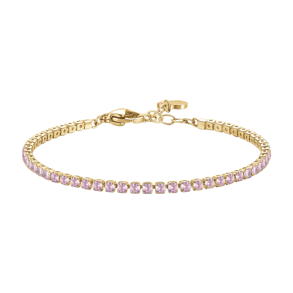 BRACCIALE TENNIS DONNA IN ACCIAIO COLORE ORO CON ZIRCONI ROSA