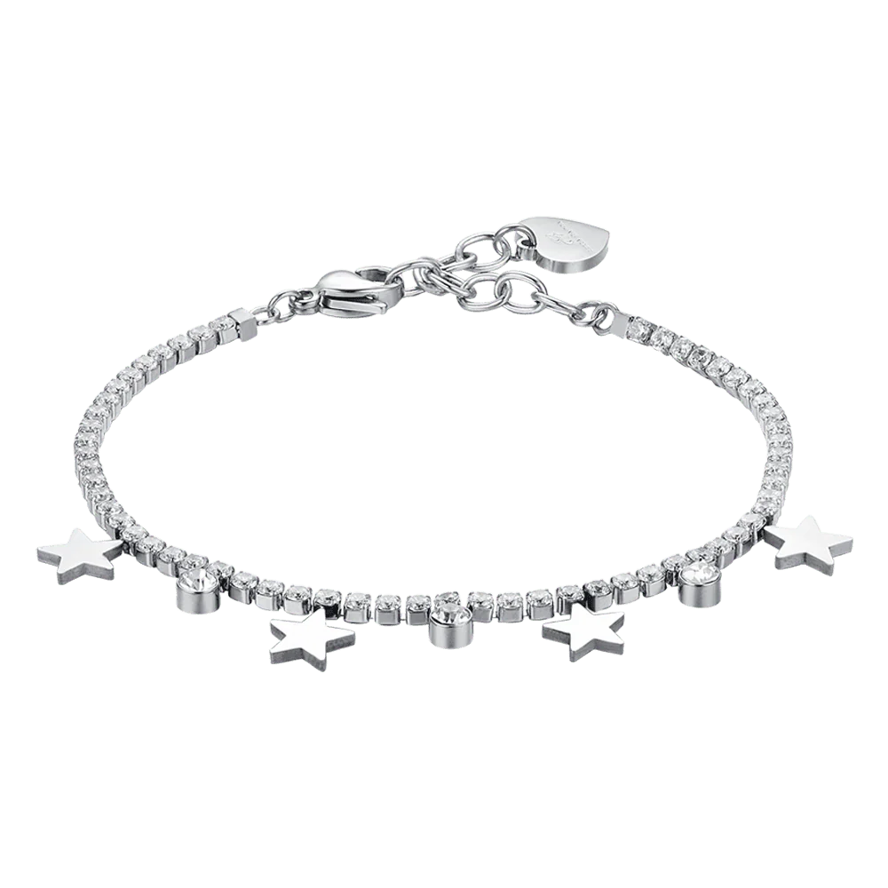 BRACCIALE TENNIS DONNA IN ACCIAIO CON CRISTALLI BIANCHI E STELLE