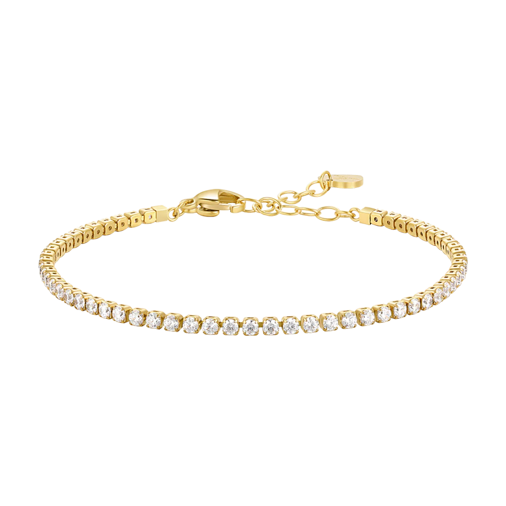 BRACCIALE TENNIS DONNA IN ACCIAIO CON ZIRCONI BIANCHI COLORE ORO