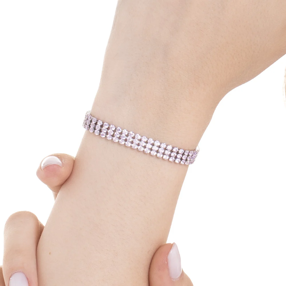 BRACCIALE TENNIS DONNA IN ACCIAIO CON ZIRCONI ROSA - Image 2