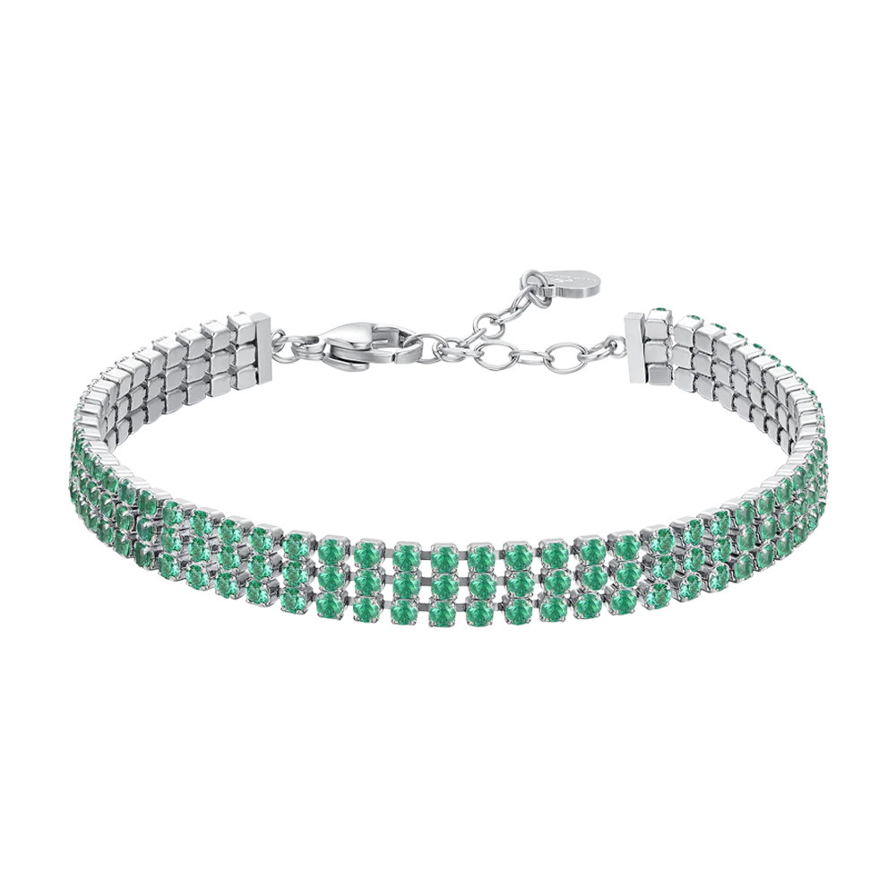 BRACCIALE TENNIS DONNA IN ACCIAIO CON ZIRCONI VERDI