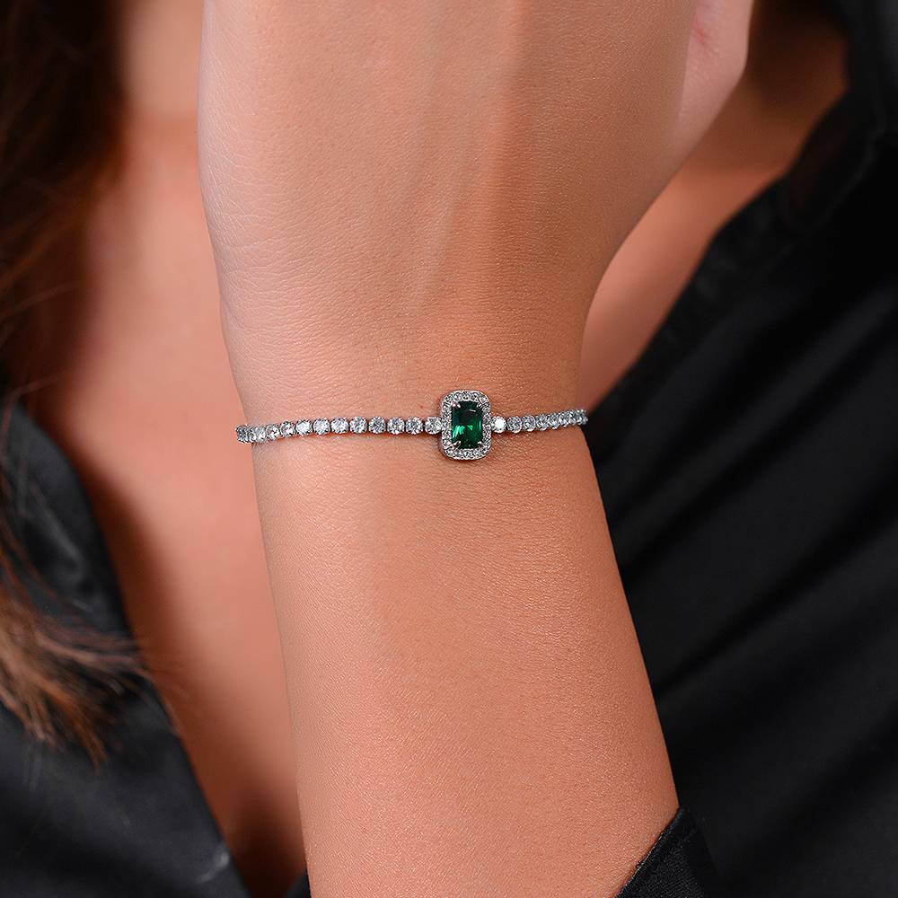 BRACCIALE TENNIS DONNA IN ACCIAIO CRISTALLI E ZIRCONE VERDE - Image 2