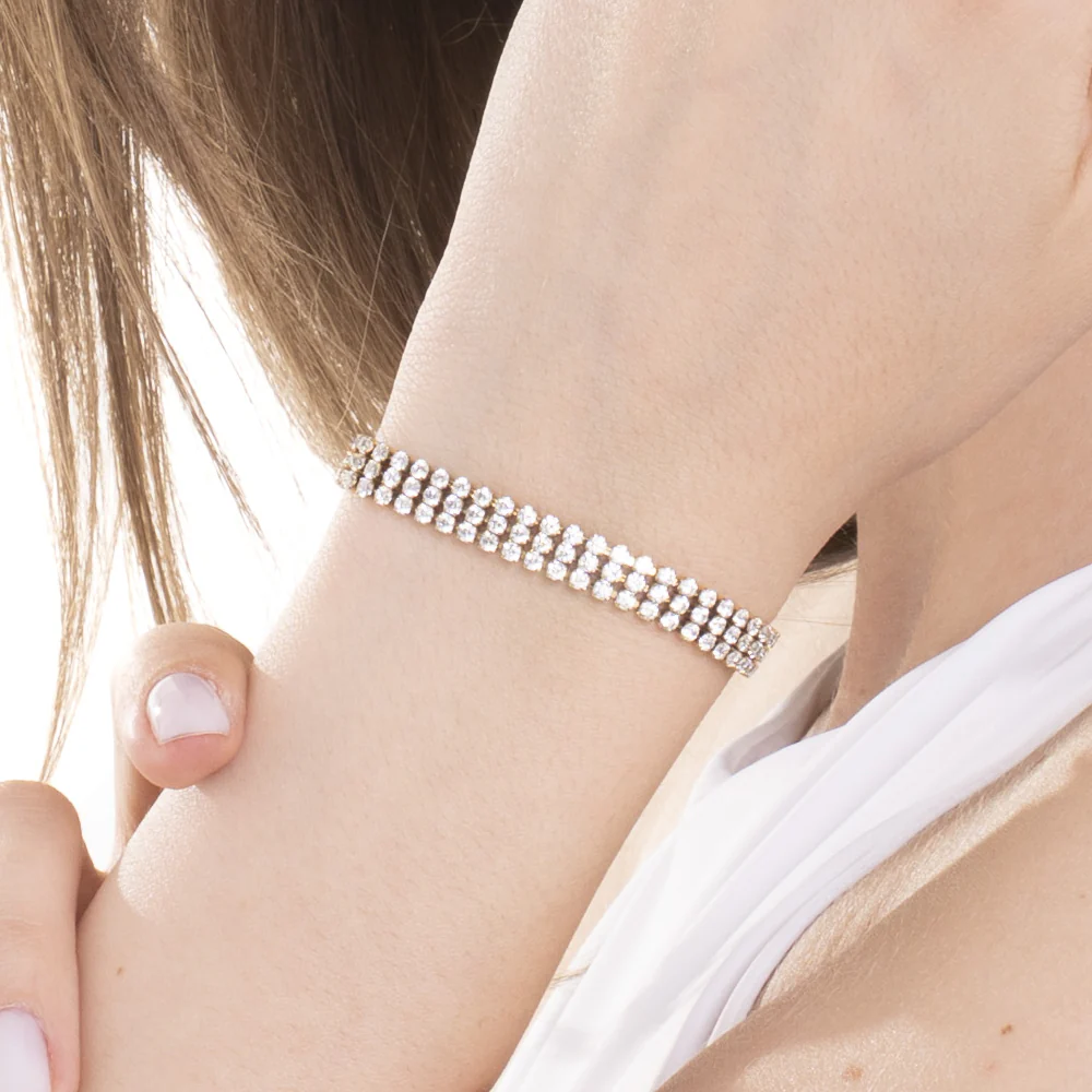 BRACCIALE TENNIS DONNA IN ACCIAIO IP GOLD CON ZIRCONI BIANCHI - Image 2