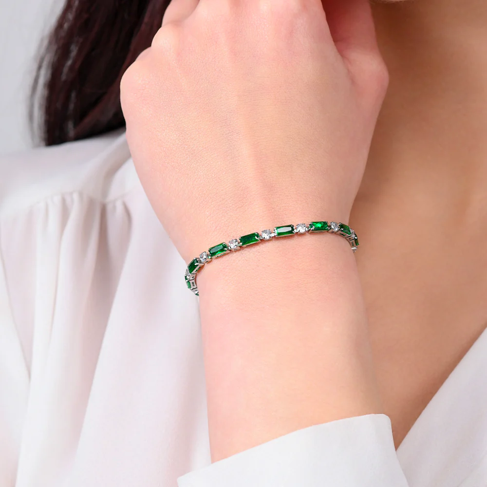 BRACCIALE TENNIS DONNA IN ACCIAIO ZIRCONI VERDI - Image 2