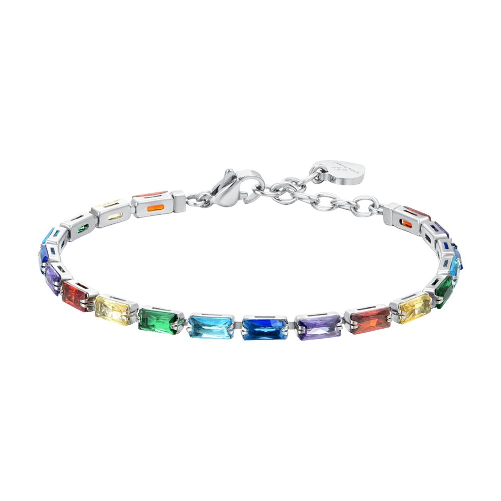 BRACCIALE TENNIS DONNA ZIRCONI BAGUETTE MULTICOLOR