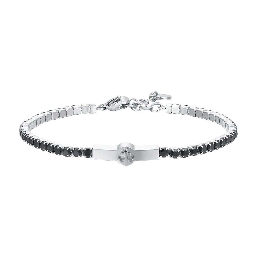 BRACCIALE TENNIS UOMO ANCORA E ZIRCONI NERI