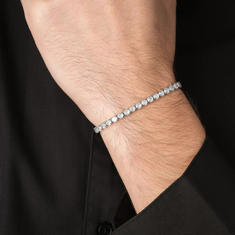 BRACCIALE TENNIS UOMO IN ACCIAIO CON CRISTALLI BIANCHI - Image 2
