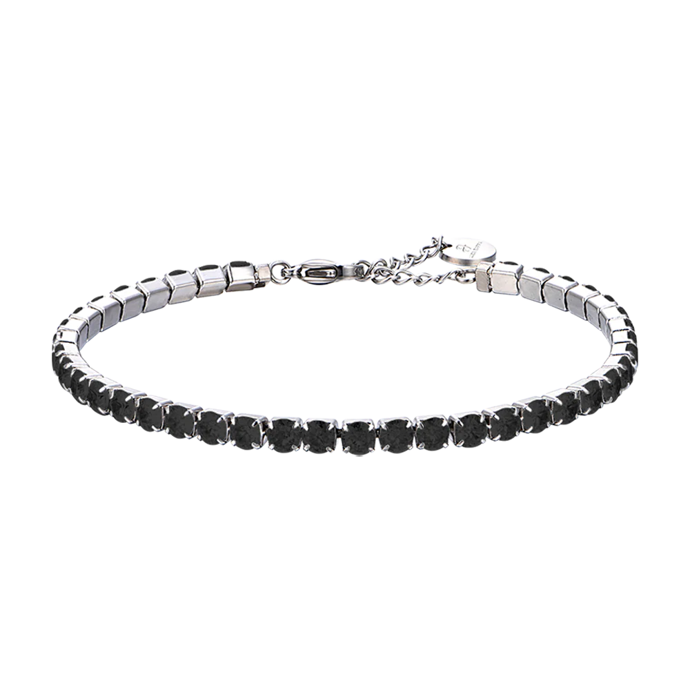 BRACCIALE TENNIS UOMO IN ACCIAIO CON CRISTALLI NERI