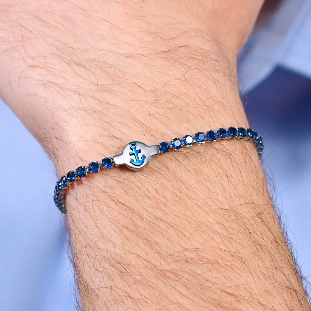 BRACCIALE TENNIS UOMO IN ACCIAIO ZIRCONI BLU - Image 2