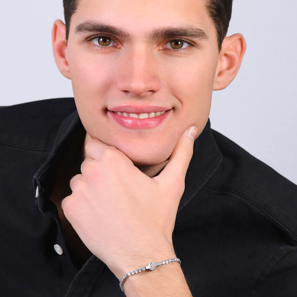 BRACCIALE TENNIS UOMO IN ACCIAIO ZIRCONI BIANCHI - Image 3
