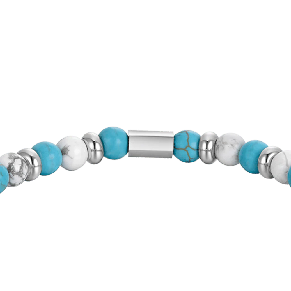 BRACCIALE UOMO ELASTICO CON PIETRE BLU E BIANCHE ED ELEMENTI IN ACCIAIO - Image 5