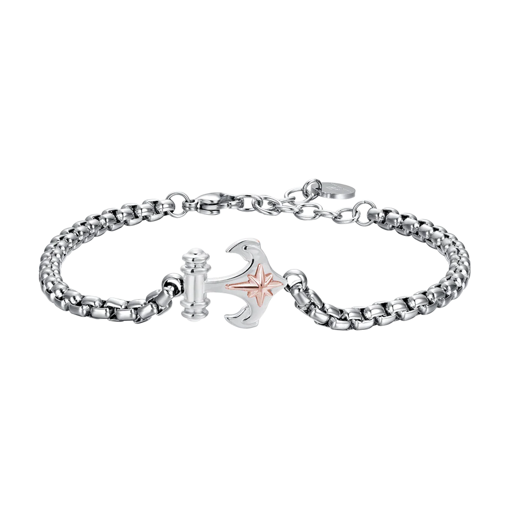 BRACCIALE UOMO  IN ACCIAIO ANCORA E ROSA DEI VENTI