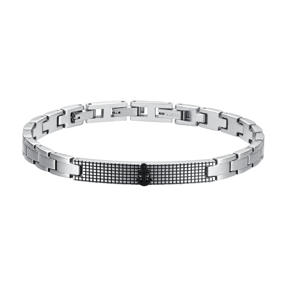 BRACCIALE UOMO IN ACCIAIO ANCORA IP NERO