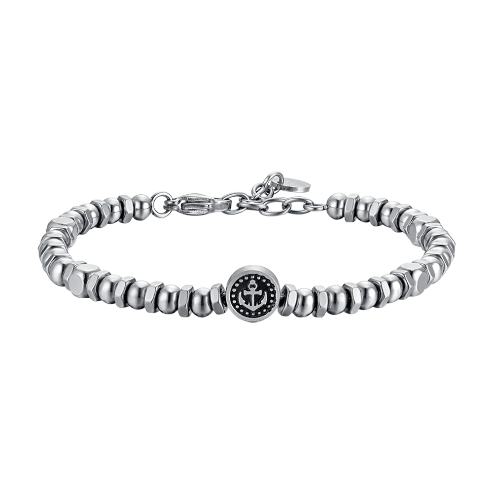 BRACCIALE UOMO IN ACCIAIO CON ANCORA E SMALTO NERO