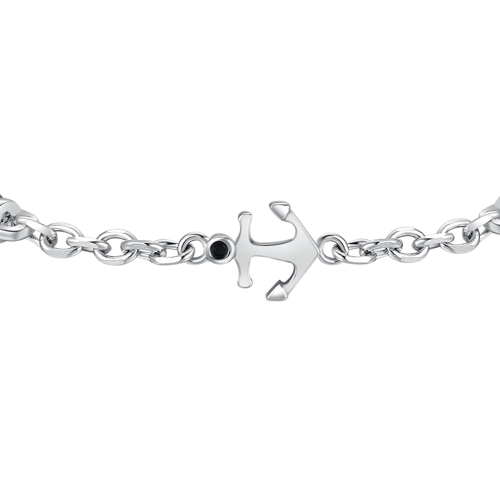 BRACCIALE UOMO IN ACCIAIO CON ANCORA, ZIRCONE NERO ED ELEMENTO IN IP NERO - Image 5