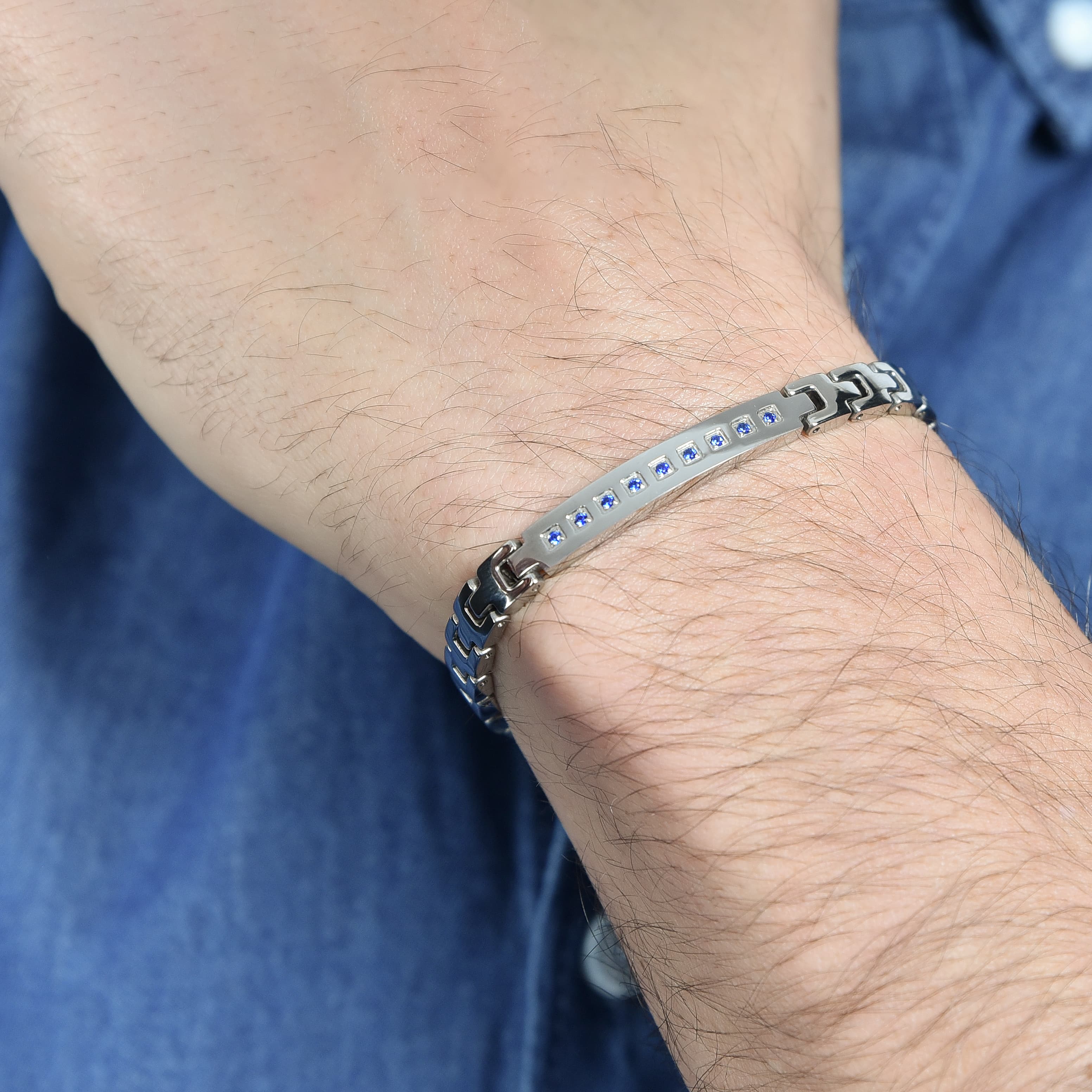 BRACCIALE UOMO IN ACCIAIO CON CRISTALLI BLU - Image 2