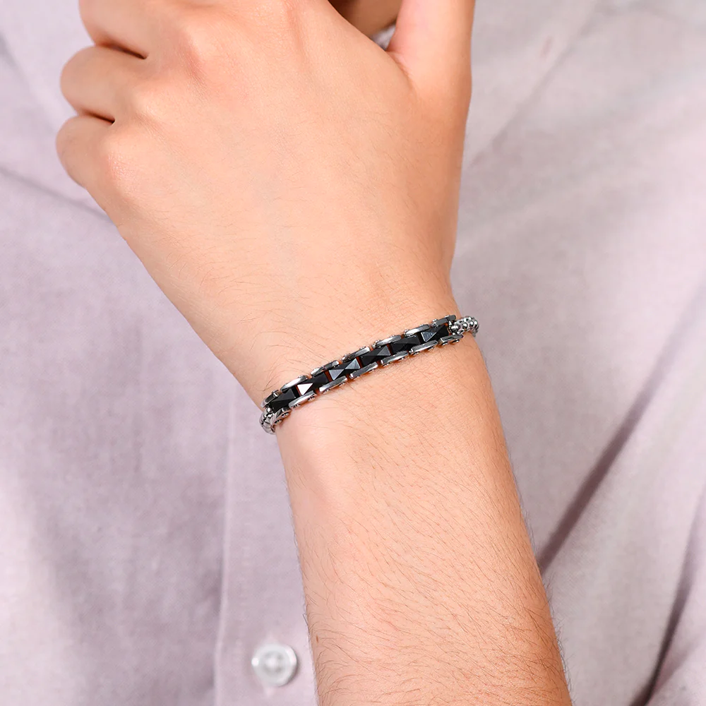 BRACCIALE UOMO IN ACCIAIO CON ELEMENTI CENTRALI - Image 2