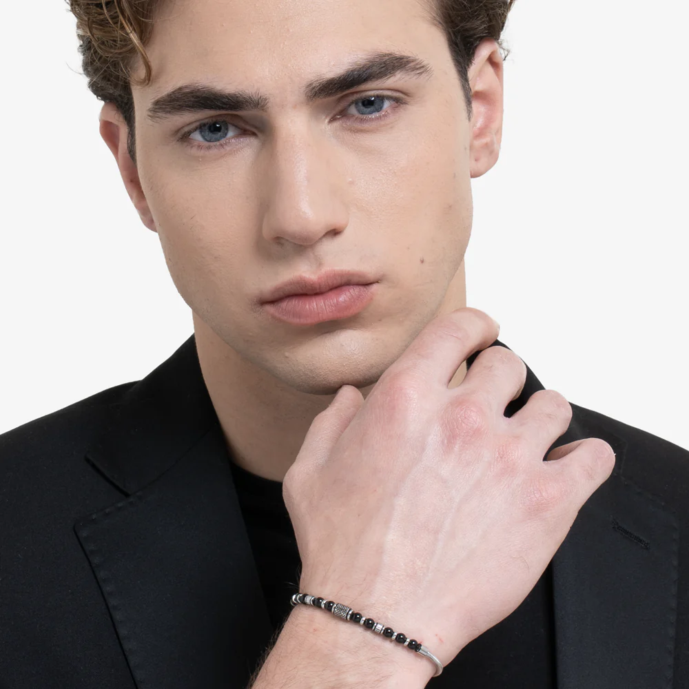 BRACCIALE UOMO IN ACCIAIO CON ELEMENTI IN ACCIAIO CON EFFETTO VINTAGE E SFERE - Image 3