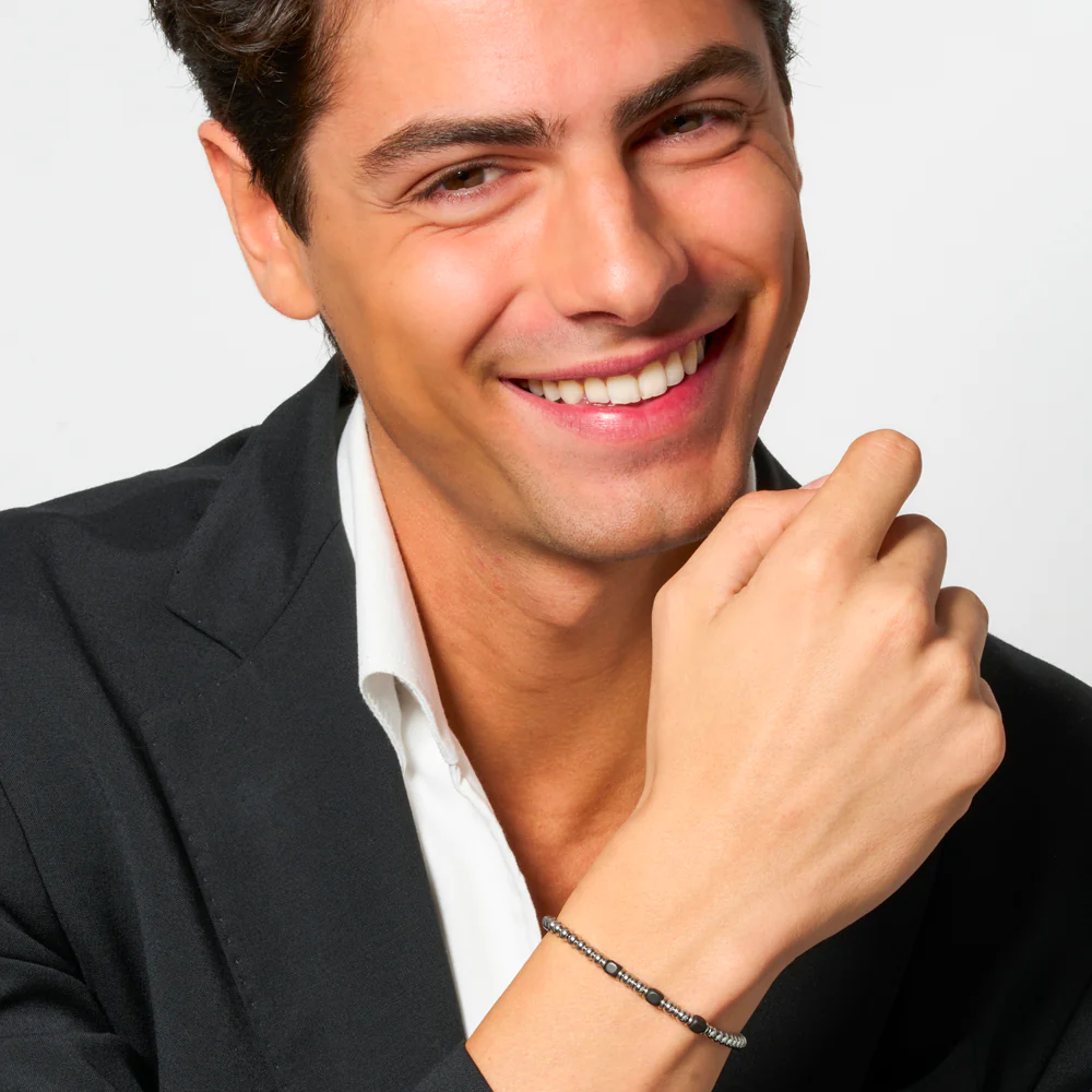 BRACCIALE UOMO IN ACCIAIO CON ELEMENTI IN EMATITE NERA - Image 3